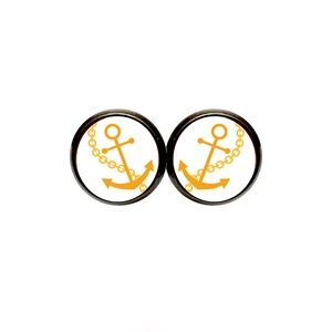 Gold Anchor Earrings - Nautical, Coastal